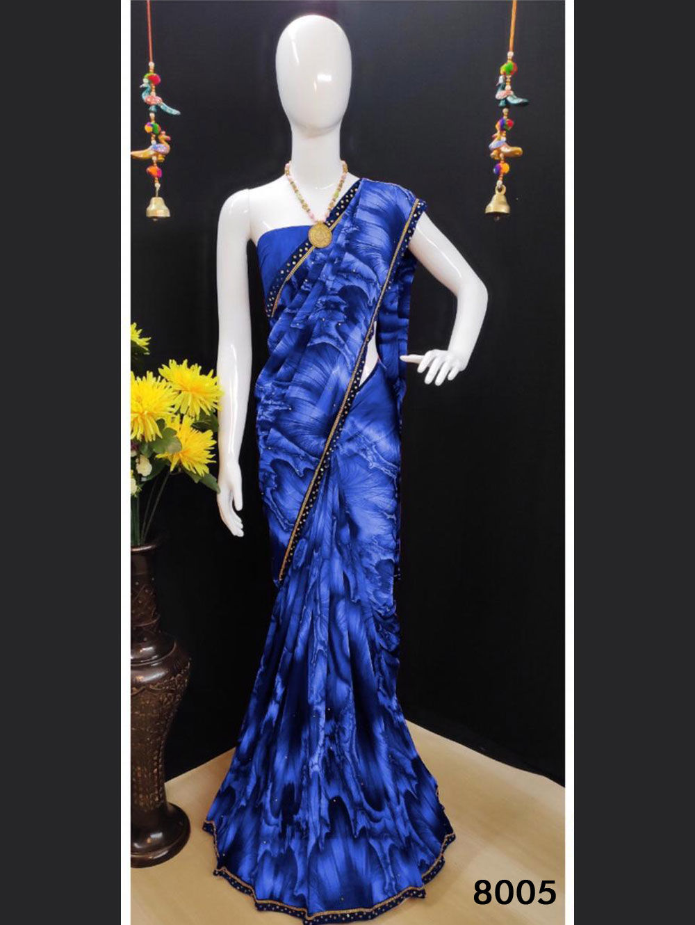 Blue Fancy Flower Printed Chiffon Saree