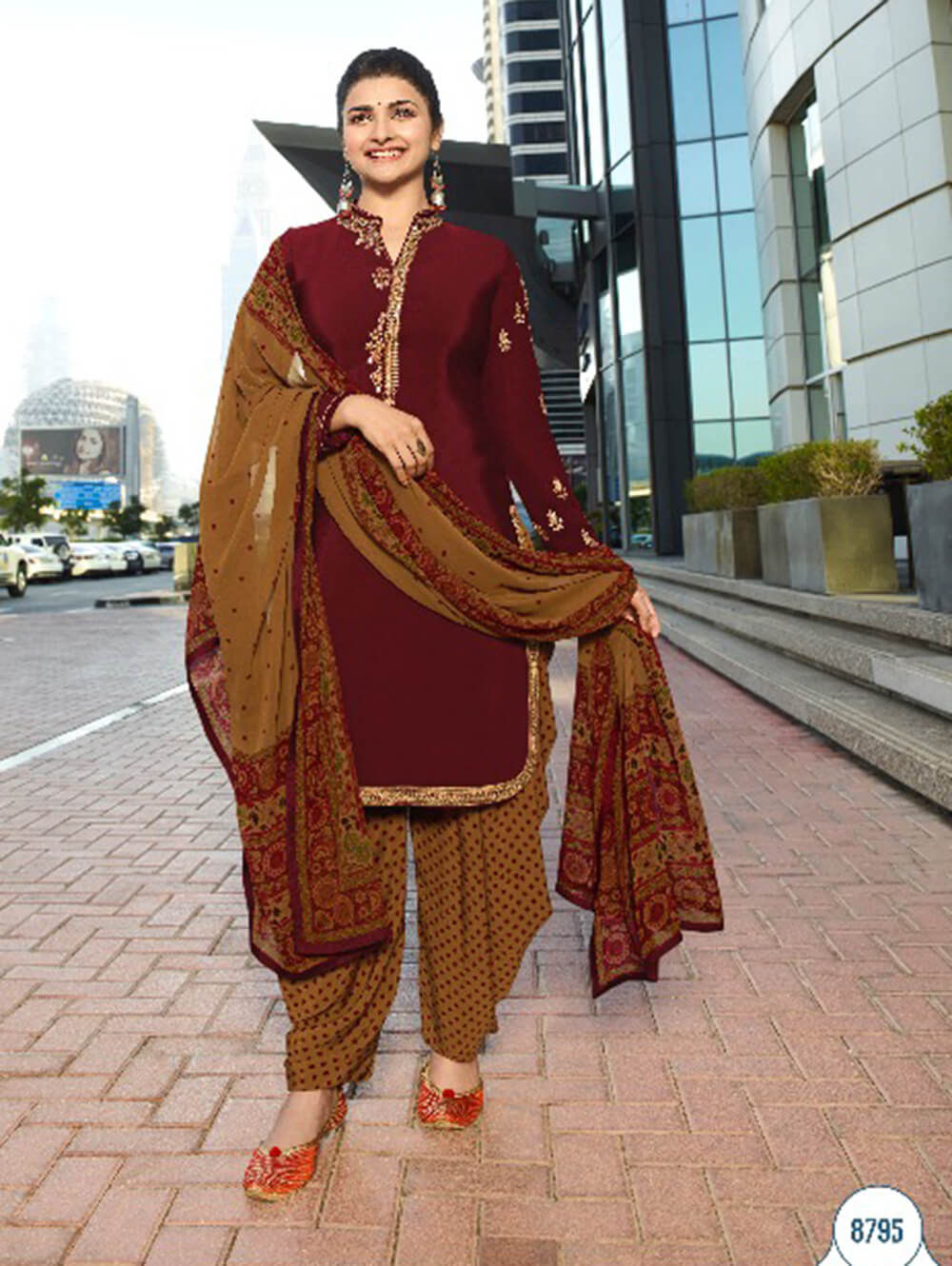 8795 Designer Royal Crepe Silkina Patiala Suit