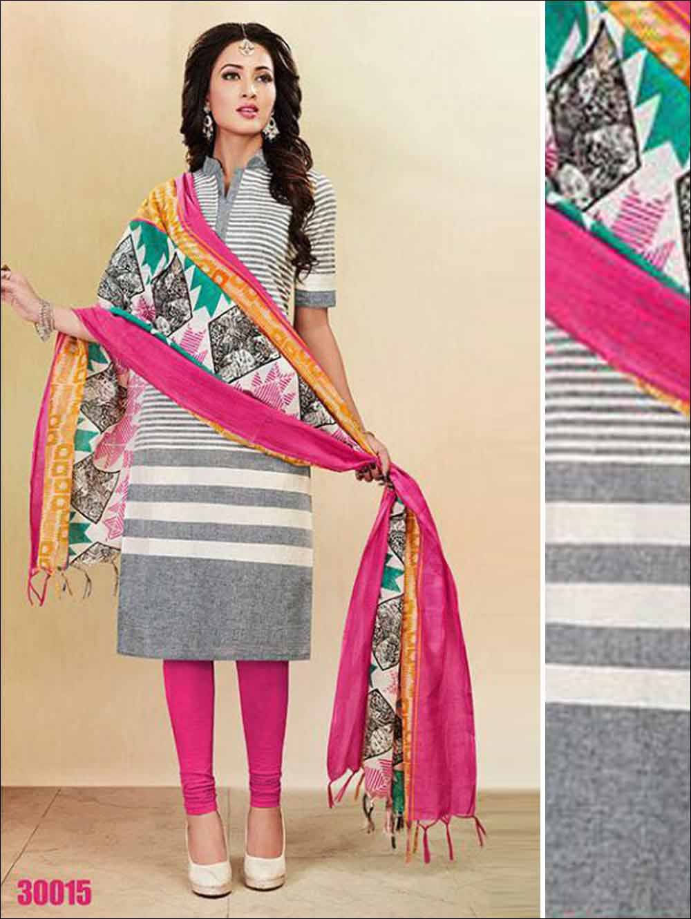 30015white and Pink Summer Wear Straight Suit