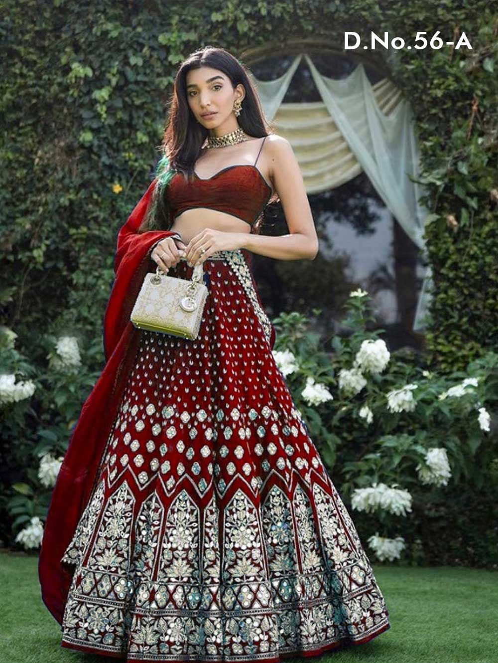 FireEngineRed Bridal Wear Embroidery Lehenga