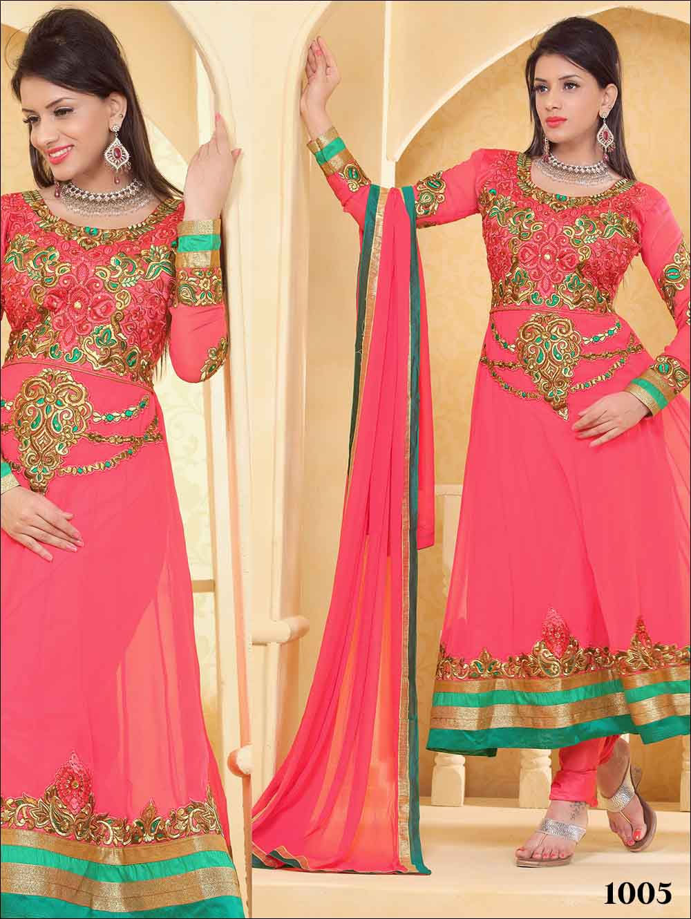 1005 Designer Dull Pink Georgette Anarkali Suit