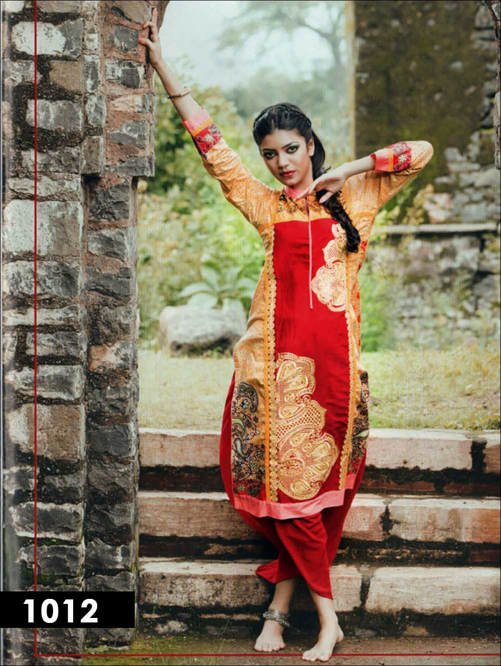 1012Yellow and CrimsonRed Cotton Lawn Daily Wear Kurti