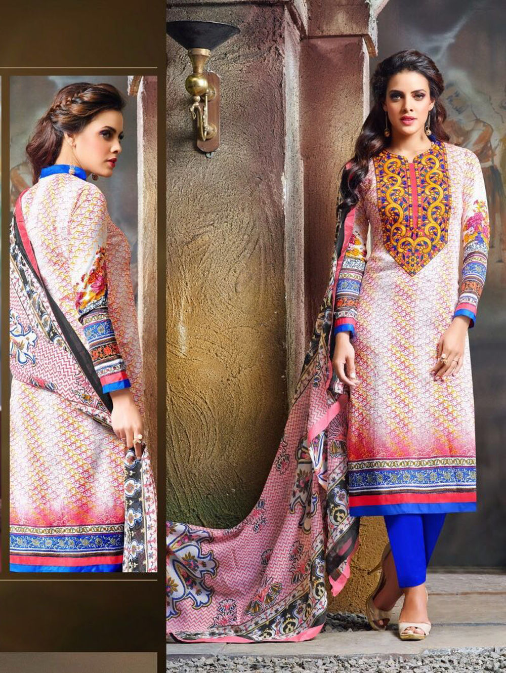 9012 White and Red Designer Straight Suit