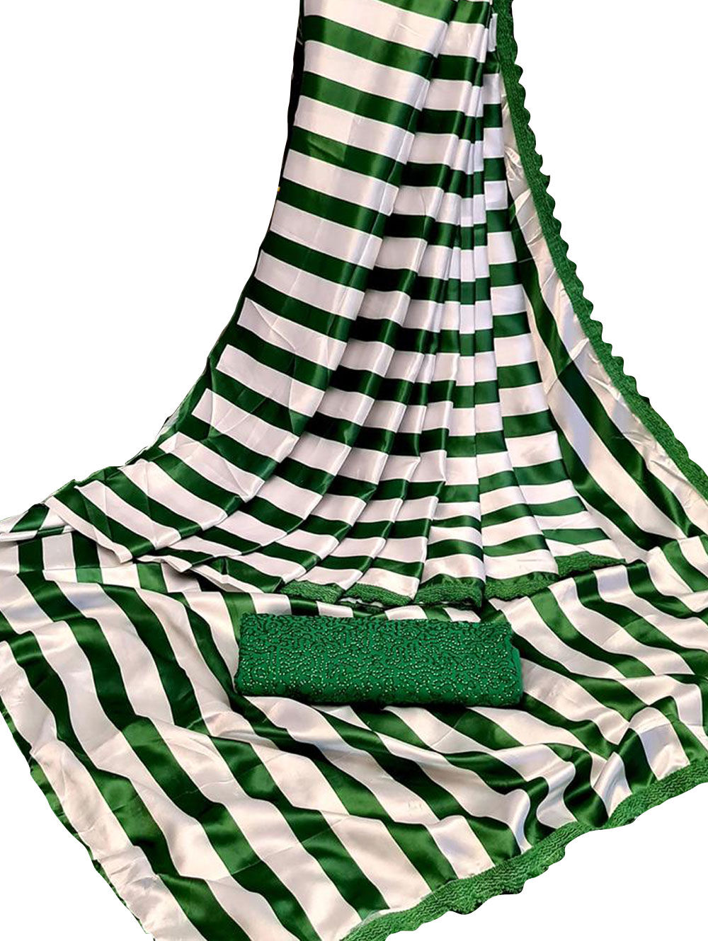 Green Satin Silk Georgette Saree