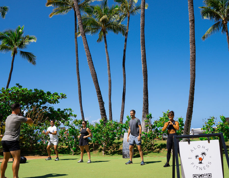 QR booking sign on the fitness lawn