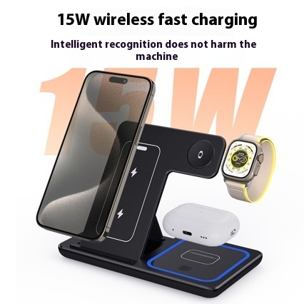 Thumbnail: 3 In 1 LED Fast Wireless Charger Stand Foldable Charging Station