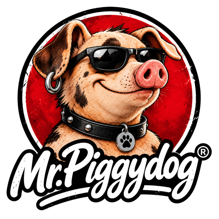Kultovní logo Mr.Piggydog s frajerským prasopsem.png