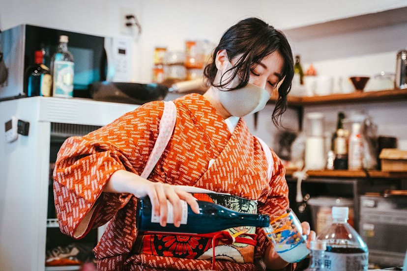 サムネイル： 海老茶の鹿の子絞りの小紋