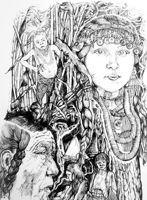 Le rêve d'Hôpi (Feu). Stylo bille sur papier.