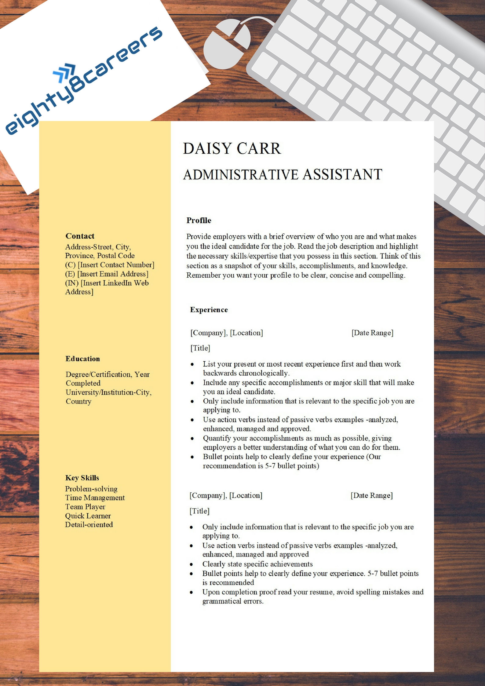 Admin. Assistant Cover Letter & Resume Template: Relevant Content Included-DC