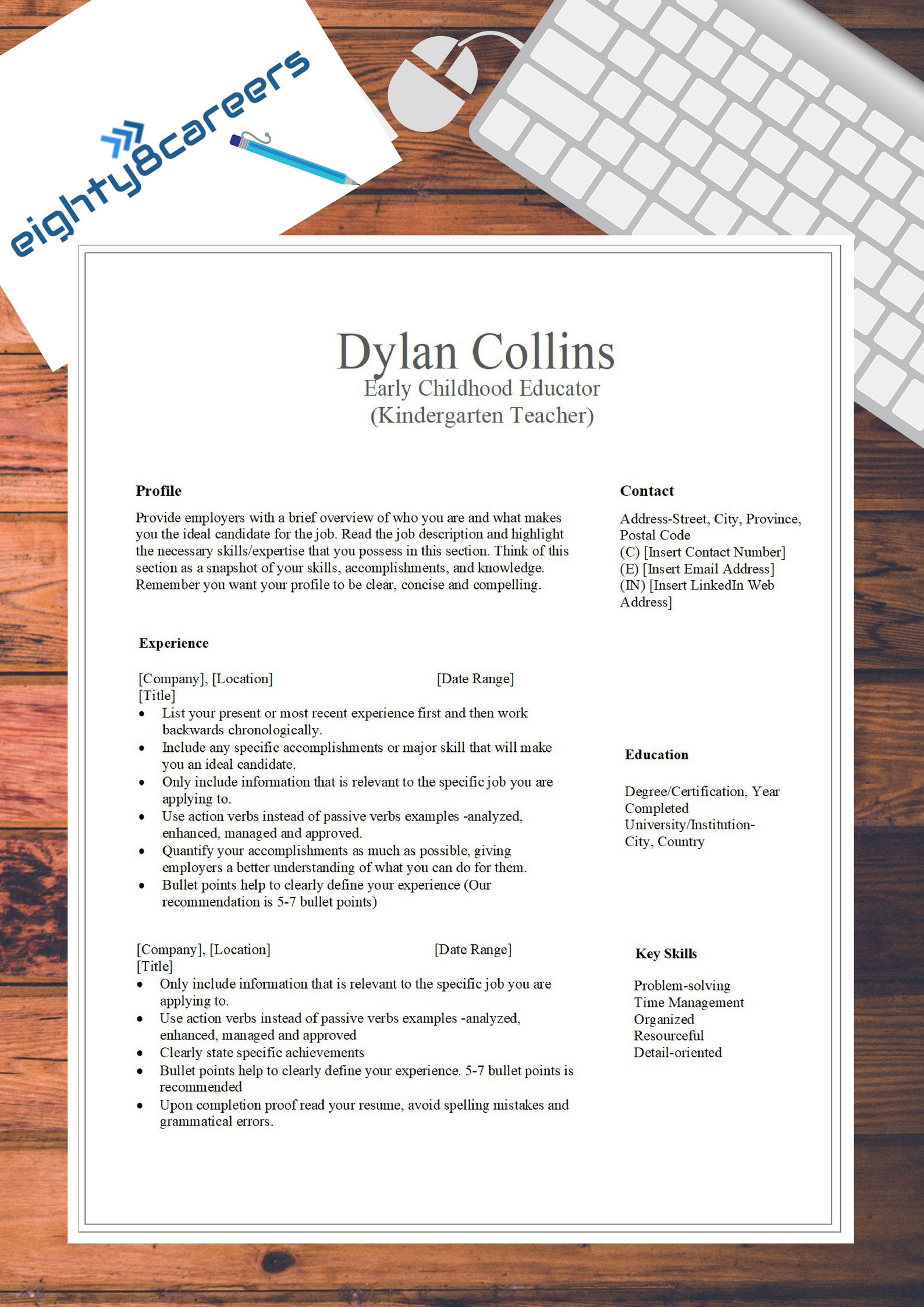 Early Childhood Educator Cover Letter & Resume Template: Content Included-DC
