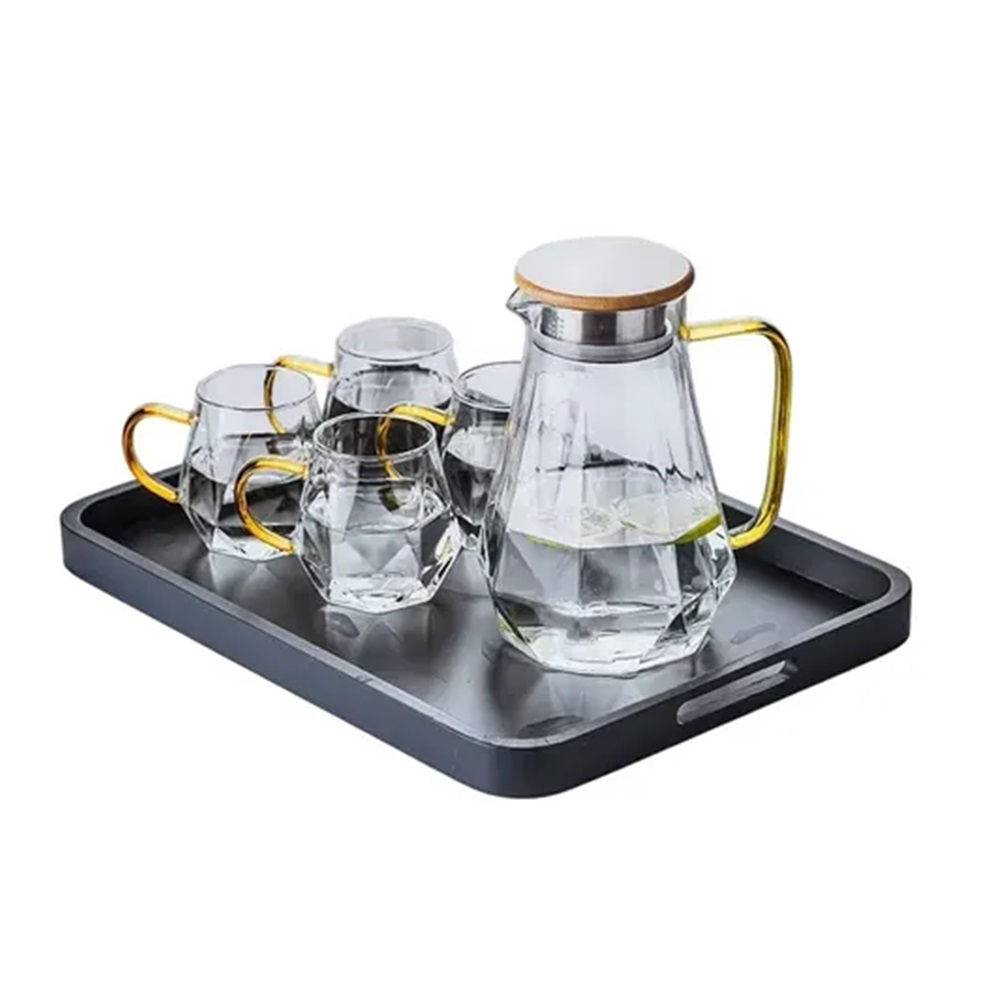 Set de Jarra y Vasos de Vidrio con Diseño Diamante y Tapa Elegante
