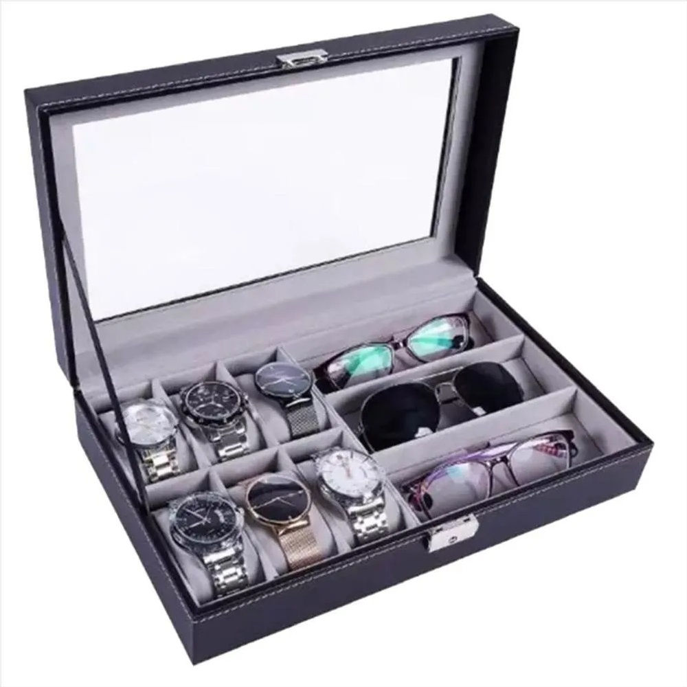Organizador de Relojes y Gafas con 9 Compartimentos y Tapa Transparente