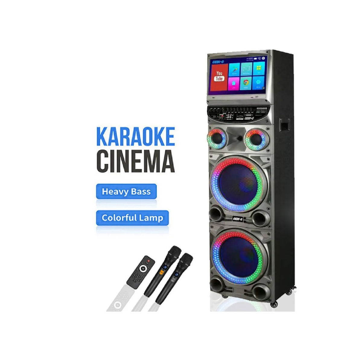 Cabina Parlante Karaoke Bluetooth con Pantalla Táctil, Control Remoto y 2 Micróf