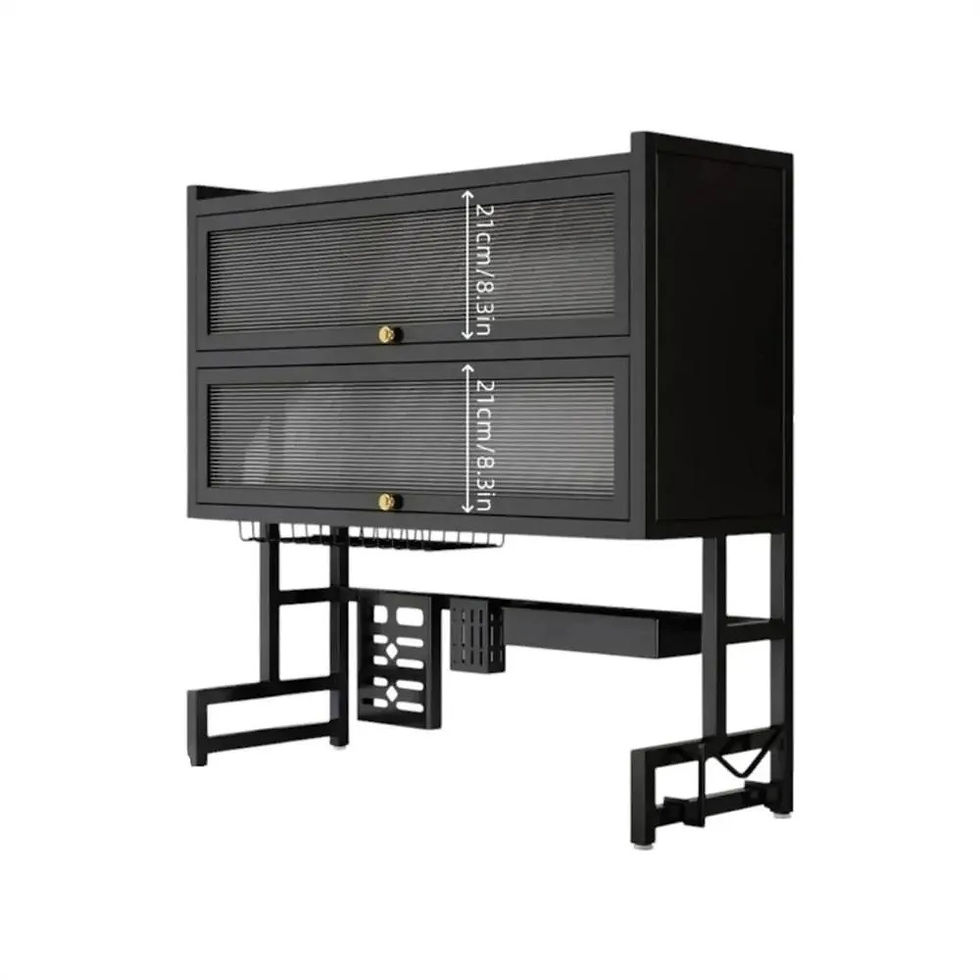 Miniatura: Escurridor de Platos Negro 65 Cm con Dos Niveles y Tapas