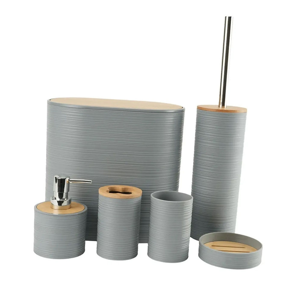 Miniatura: Set de Baño Gris con Accesorios 6 Piezas y Detalles de Bambu Tocador Moderno