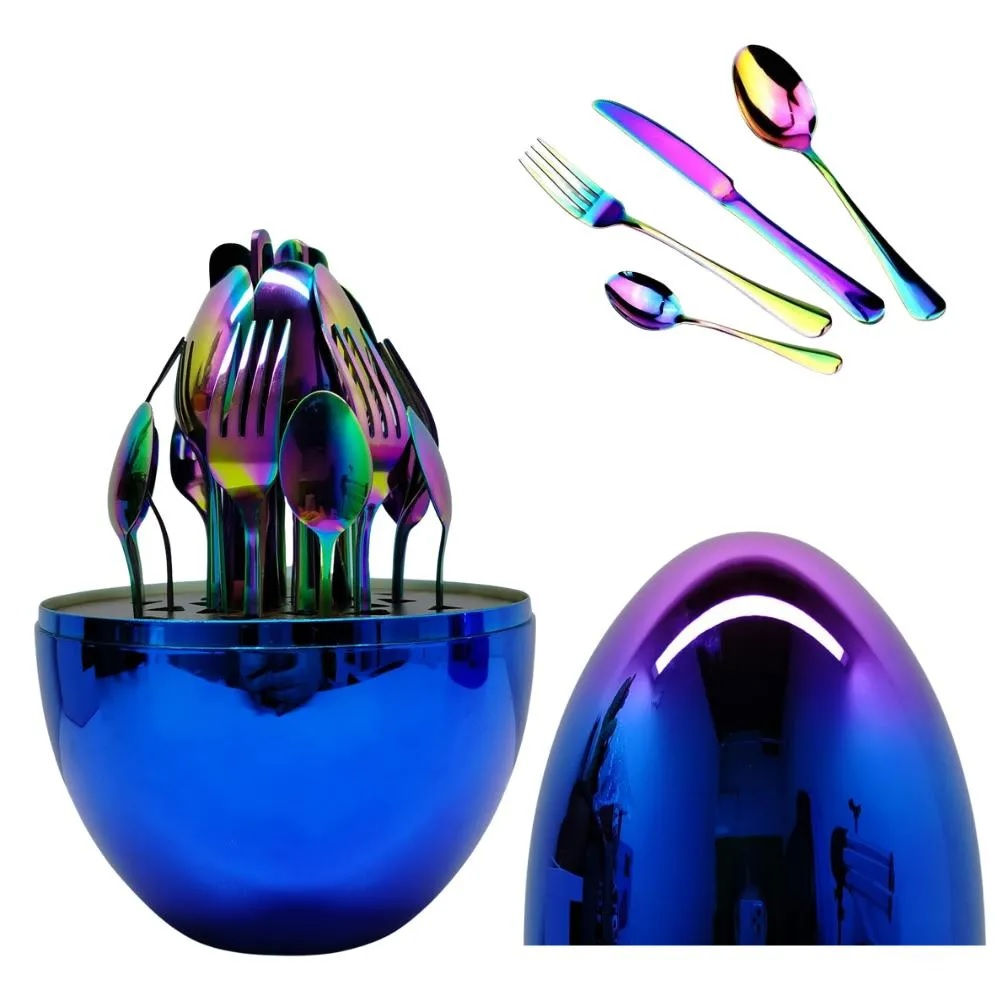 Set Cubiertos Tornasol 24 Piezas Estuche Huevo