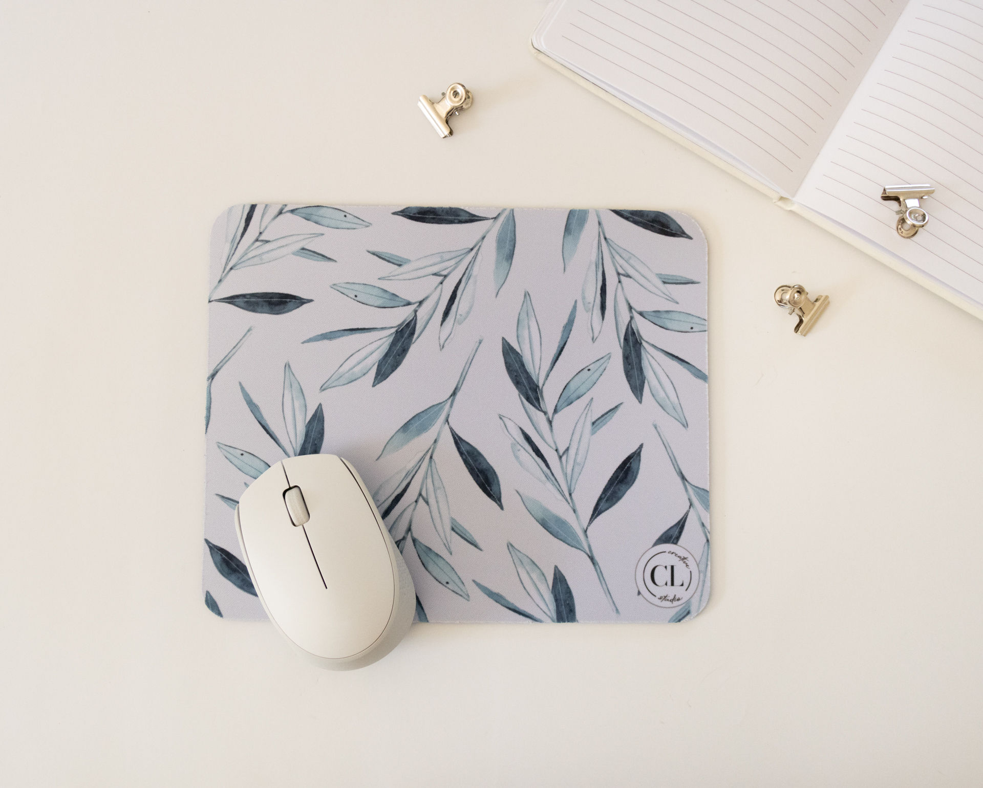 Indigo Watercolour Leaves Mousepad