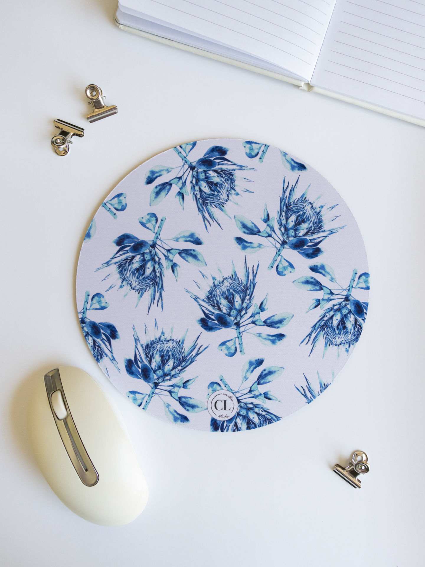 Indigo Protea Round Mousepad