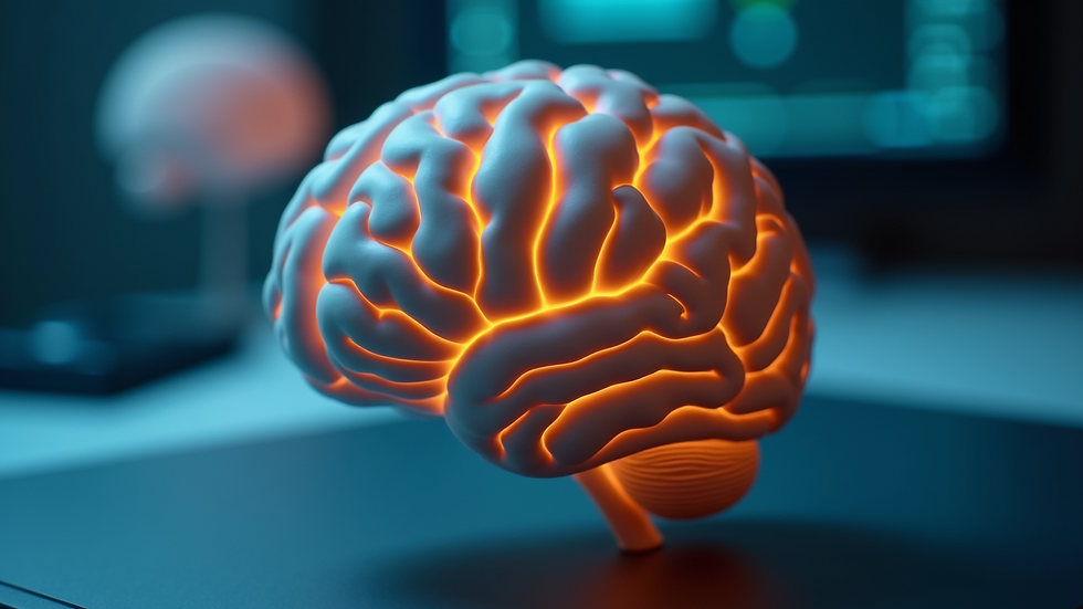 Close-up view of a brain model with highlighted regions