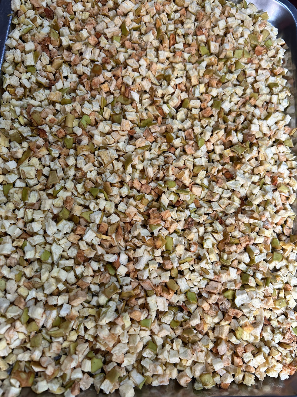 Cubos e manzana deshidratada