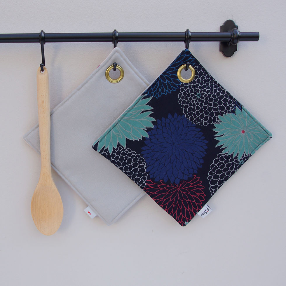 Miniaturbild: Dunkelblauer Topflappen mit Blumen