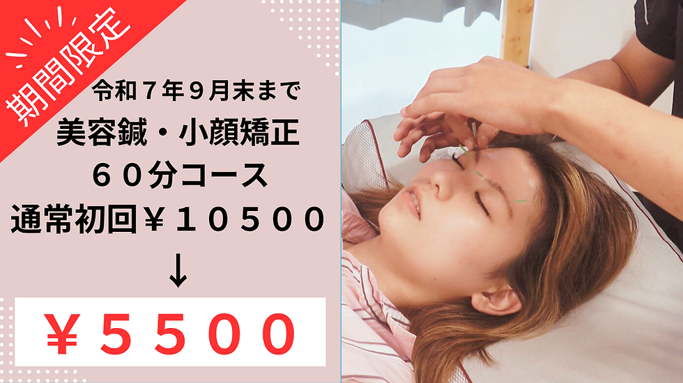 美容鍼の施術を受ける若い女性　施術者　橋岡経男
