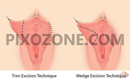 Labiaplasty Surgery Procedures- Trim Excision Technique and Wedge Excision Technique.