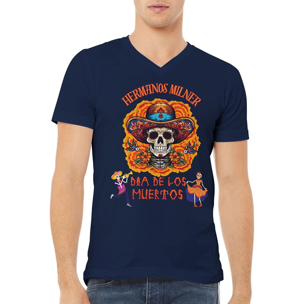 Thumbnail: Dia De Los Muertos Cowboy Sombrero Sugar Skull V-Neck T-shirt