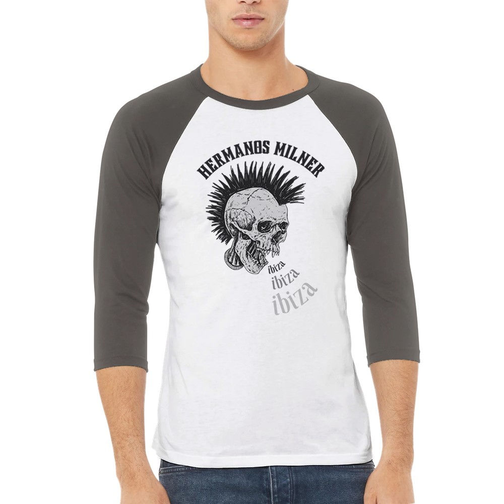 Punk Skull Ibiza 3/4 length sleeve Raglan Tshirt Hermanos Milner