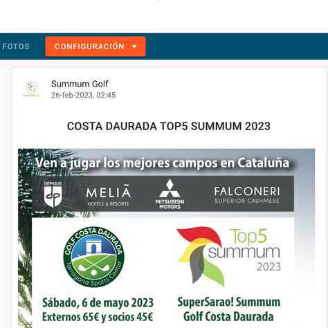 Horario salidas Supersarao Top5 Summum en Costa Daurada
