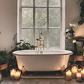 A peaceful image of a bathtub filled with warm water, Epsom salts, and essential oils. You