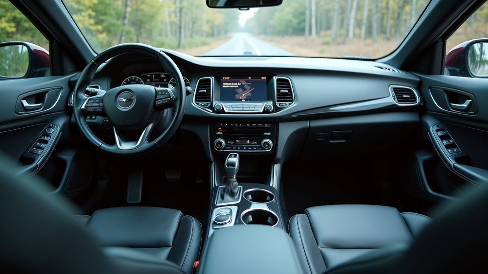 Eye-level view of a clean car interior with vacuumed seats and dashboard