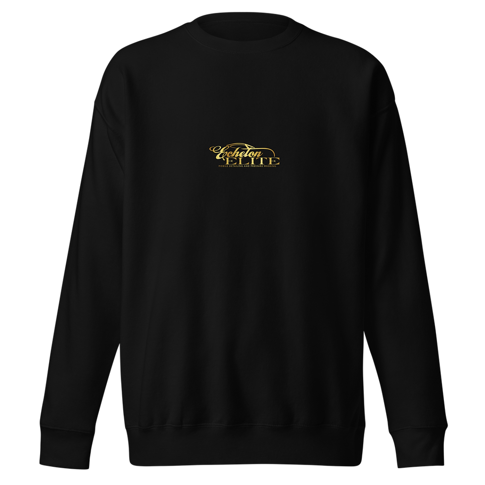 Black sweatshirt with golden logo, Echelon Elite design, dark background.