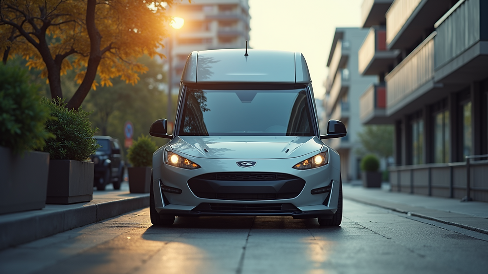 Eye-level view of a mobile detailing van parked beside a luxury car