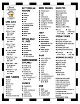 Sweet Mandy B’s Bakery printed menu design