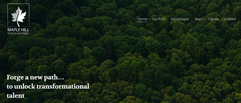 Maple Hill Search Partners Website page featuring an aerial photo of the forest