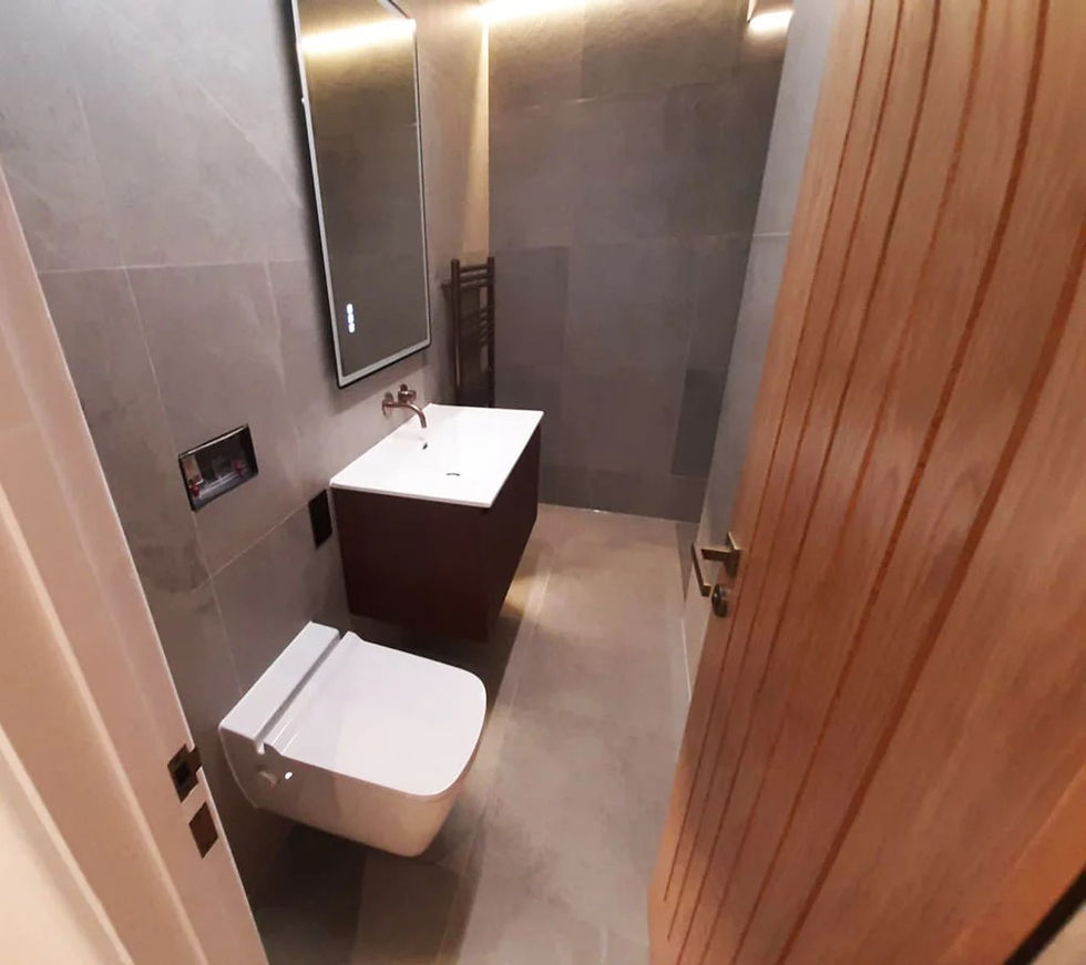 Luxury bathroom remodelling project in Dunstable featuring walk-in shower and premium wall tiles.