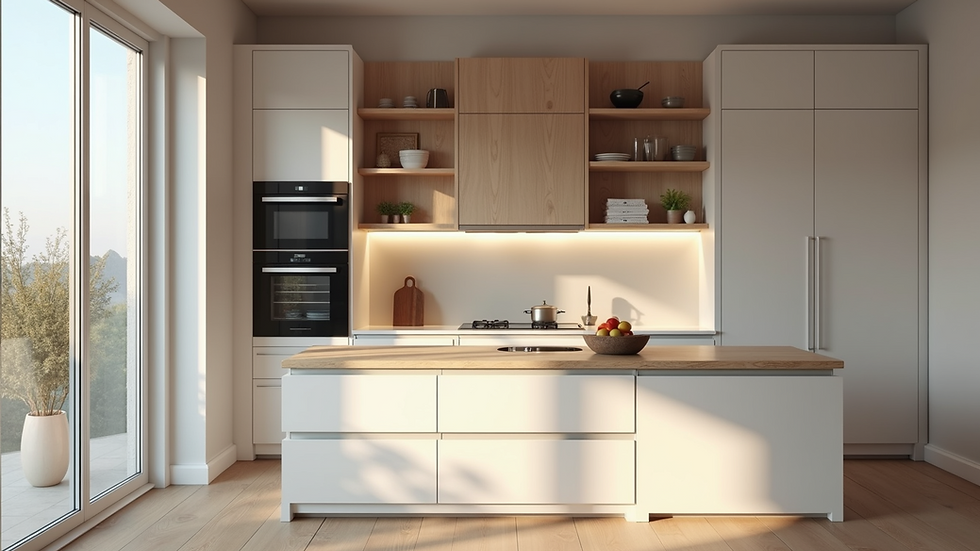 Eye-level view of a modern kitchen renovation with new cabinets and countertops