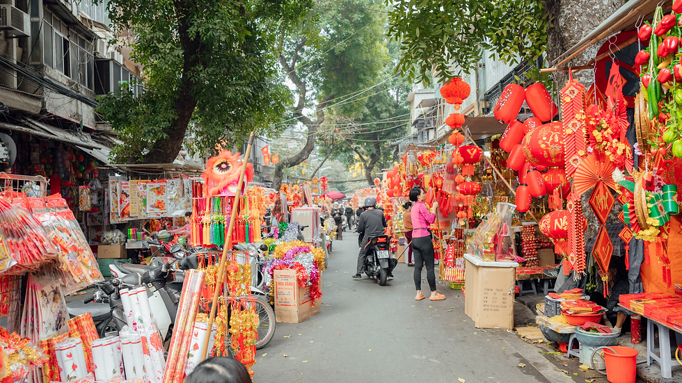 Tet is around the corner when every little shop in Vietnam starts turning red. (Photo source: Internet)