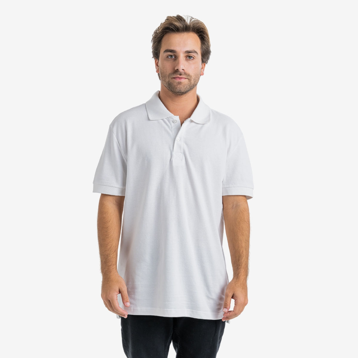 חולצת פולו כותנה בצבע לבן