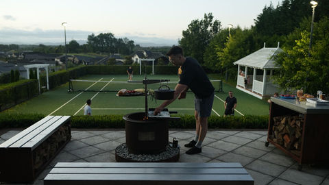 Smokelis Fire Pit with Bench Seats and Wood Box