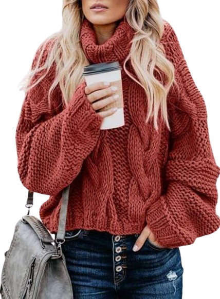 Dokotoo Womens 2025 Winter Fall Solid Turtleneck High Neck Balloon Long Sleeve Sweaters Pu