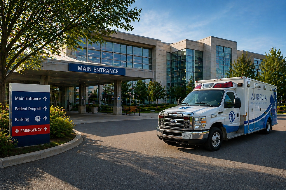 Aurevia vehicle near hospital entrance