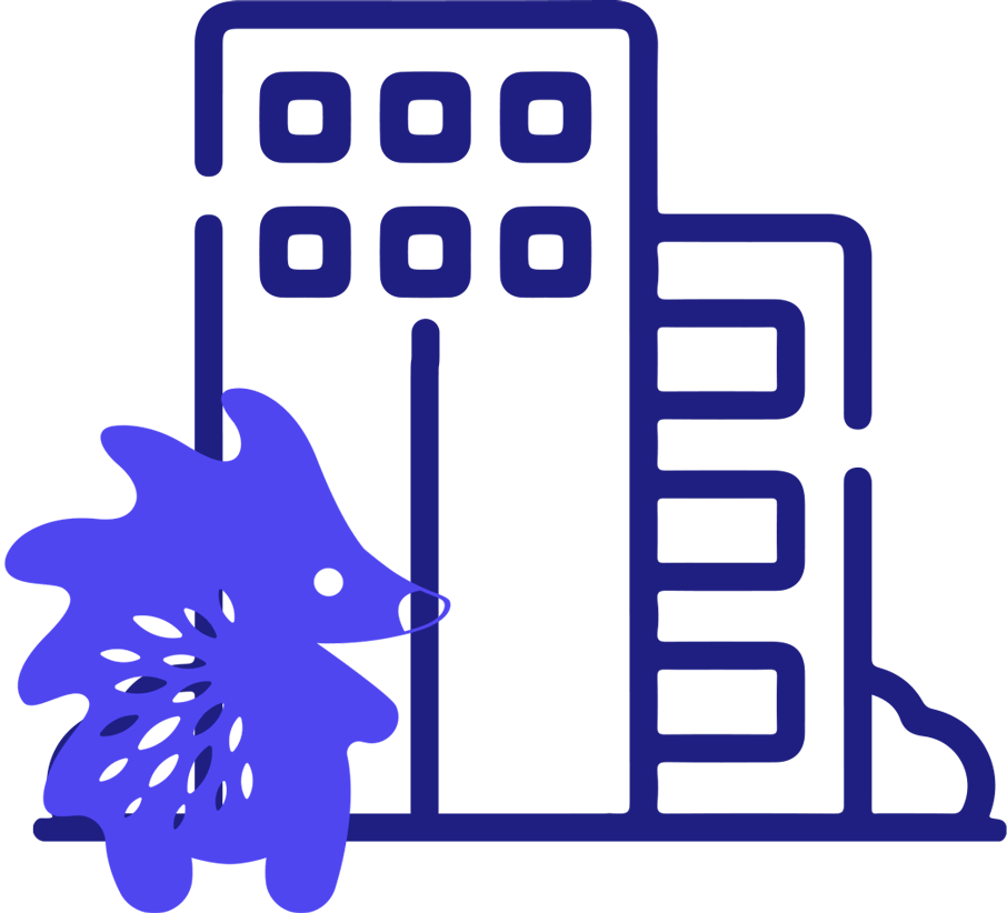 Porco espinho, mascote do Beni, entrando em elevador de uma clínica.