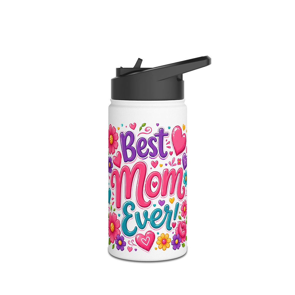 Thumbnail: Mom Flower Heart Typography Stainless Steel Water Bottle | Standard Lid