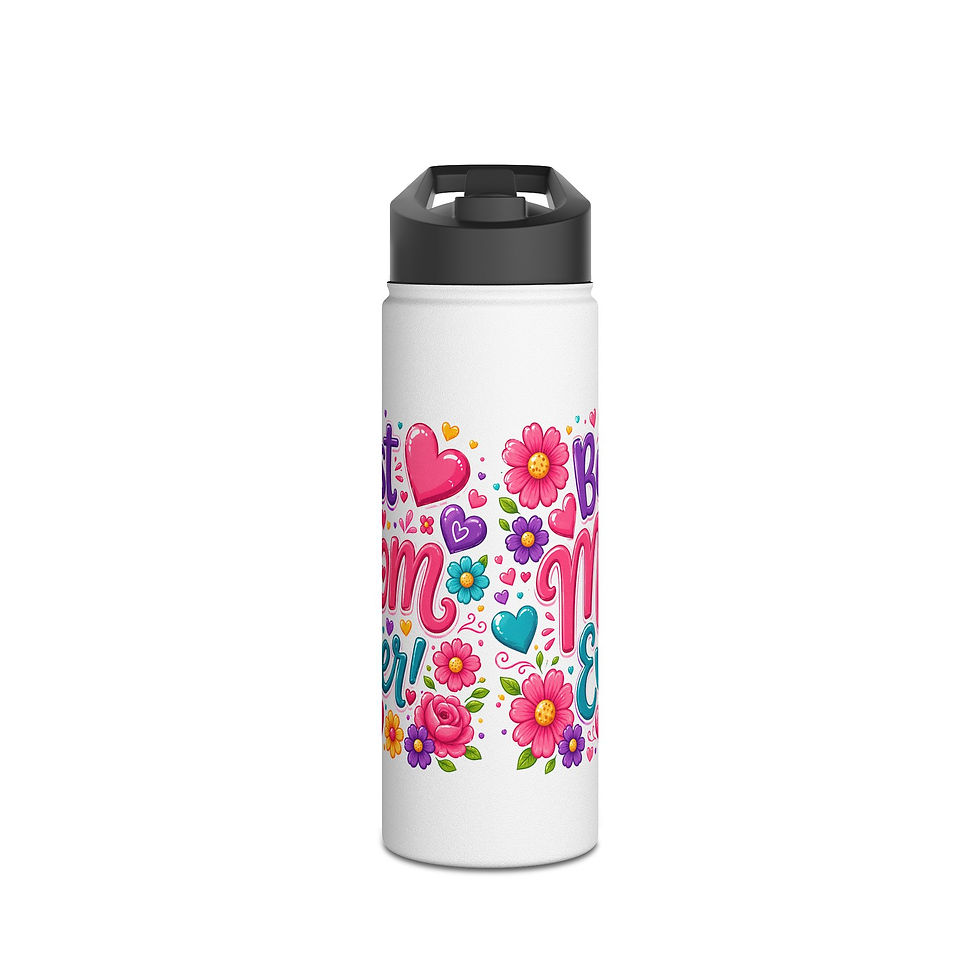 Thumbnail: Mom Flower Heart Typography Stainless Steel Water Bottle | Standard Lid