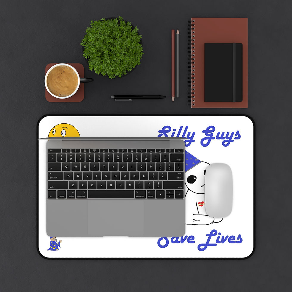 Thumbnail: Silly Desk Mat — Funny wizard, lil guy, and emoji 