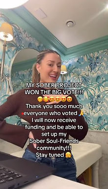 Danielle smiling with text over the image stating My Sober Project won the big vote