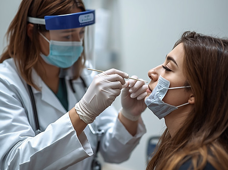 A realistic, professional-looking photo of a healthcare professional administering a COVID